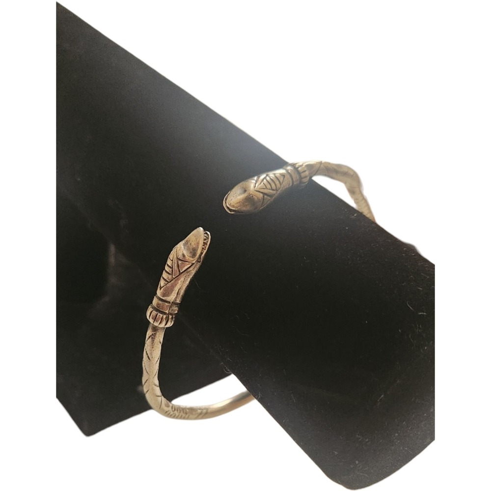 Vintage Sterling Silver Double Headed Snake Bypass Cuff Bracelet Etched 37.8g